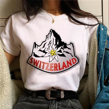 Швейцария Tee жени лято streetwear графичен тениска момиче дизайнерски дрехи