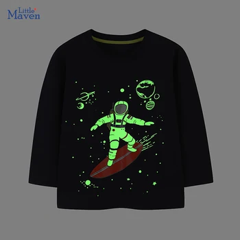 Little maven Хелоуин Детски дрехи Светещ астронавт Космическа вселена Тениска с дълъг ръкав Детски върхове Момчета Есенни дрехи
