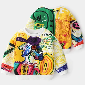 2023 Пролет Есенна мода Нов дизайн 2 3 4 5 6 8 10 години Детски дрехи Пълен печат All-Match суитчър за деца бебе момче