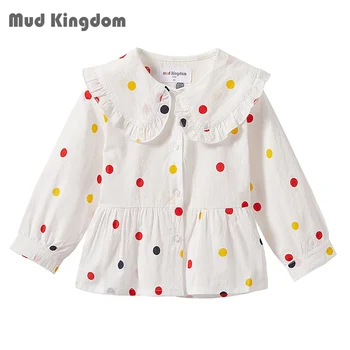 Mudkingdom момичета риза дълъг ръкав Питър Пан яка блуза за малко дете върховете памук точка печатни дрехи плътен цвят пролет есен