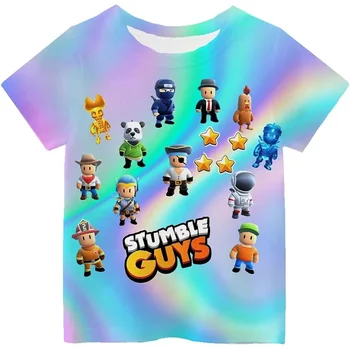 Game Stumble Guys 3d Print тениска Boys Girls Summer Cartoon T Shirt O-образно деколте Тениска Kids Short Sleeve Casual Children's Clothing