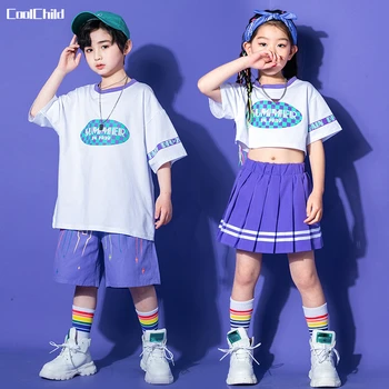 Boys Хип-хоп печат тениска Street Dance Свободни шорти момичета Crop Top мини пола Детски летни дрехи комплекти Детски джаз спортен костюм