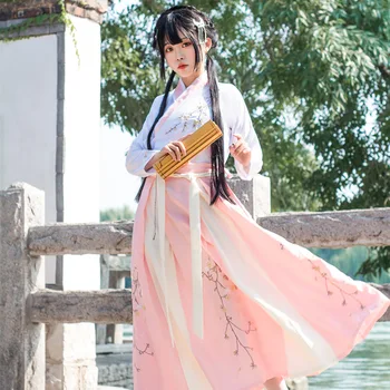 Китайско традиционно облекло Ханфу момичета лято слива цвят фея рокля костюми дами сладък сладък етнически цветен печат аниме