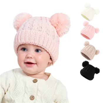 бебе есен зимна шапка топло новородено капачка бебе Beanie плътен цвят бебе момиче момче меки плетене на една кука шапки