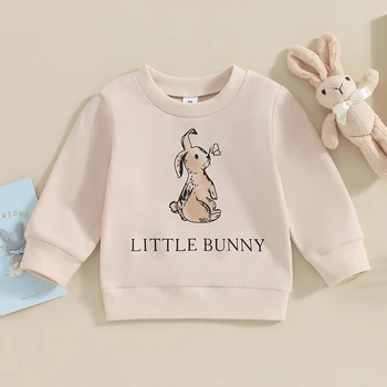 Малко дете бебе момичета Великден облекло писмо зайче печат дълъг ръкав пуловер суитчър върховете пролетни дрехи