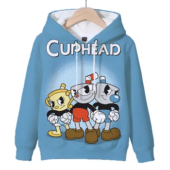 Cute Cartoon Cuphead Mugman Print Hoodies Casual Kids Outerwear Boys Girls Anime Sweatshirts Autumn Children Pubovers Tops