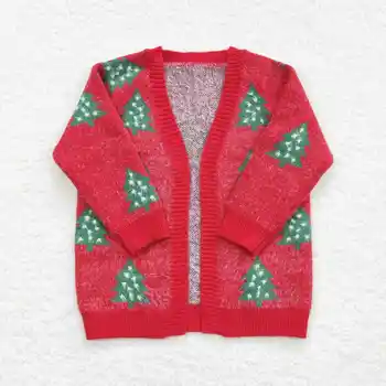 Търговия на едро бебе момиче жилетка пуловер коледно дърво червено отворени дълги ръкави палто деца вълнени деца малко дете есен зимни дрехи