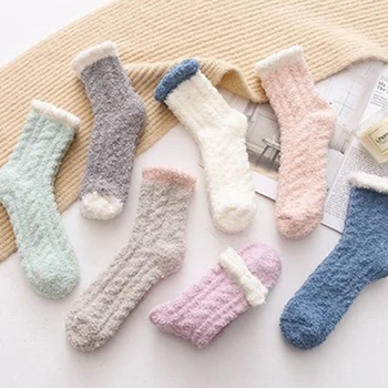 1pair термични чорапи жени меки плюшени пухкави размити етаж сън чорап сгъсти топло женски зимна кожа руно облицована чехъл чорапи