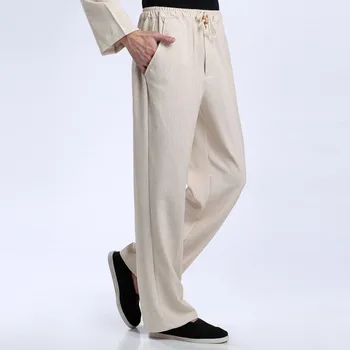 Мъжки кунг-фу панталон памук бельо бежово Wu Shu Tai Chi еластична талия панталони китайски традиционни панталони vestido chino 2020 ново