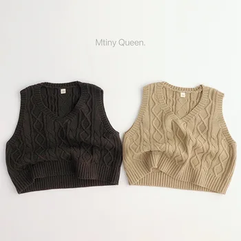 2022 Есен Момичета Момчета Ежедневни плетени жилетки Бебе Деца Деца Жилетка Връхни дрехи Пуловери