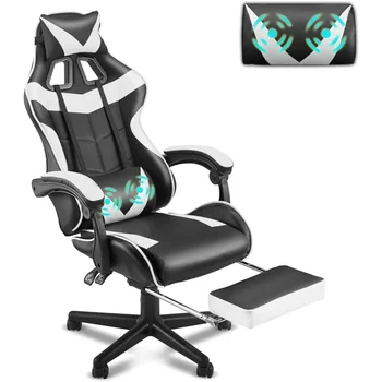 Полегнал стол офис (полярно бяло) ергономичен геймър стол с облегалка за глава видео игра столове за възрастни тийнейджъри шезлонг игри диван