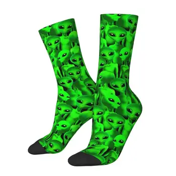 Green Aliens Мъже Жени Чорапи за екипажа Унисекс Kawaii 3D печат рокля чорапи
