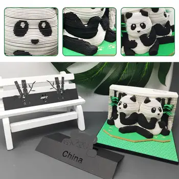 3D бележник Panda Huahua Treehouse блок 3D бележник хартия панда DIY хартия бележник мини модел дърворезба оригинални подаръци деца 3D S6D2