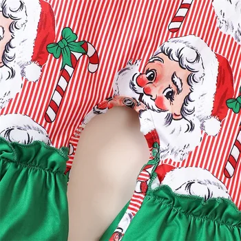 Бебе момиче коледни тоалети дълъг ръкав гащеризон Santa печат боди червено зелено пачуърк