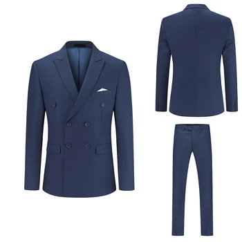 Navy Blue мъжки костюм 2 броя нетактичност панталони двуреден връх ревера бизнес модерен сватба младоженец съобразени костюм Homme