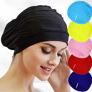 Еластична найлонова плувна шапка за жени, дълга коса, защита на ушите, шапка за къпане, цвят, свободен размер, мода