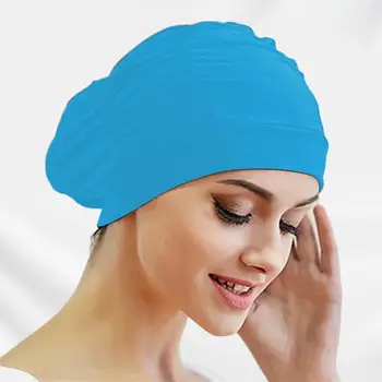 Еластична найлонова плувна шапка за жени, дълга коса, защита на ушите, шапка за къпане, цвят, свободен размер, мода 2