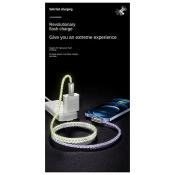 USB тип C градиентен цветен кабел за данни Светлинен кабел за данни Многоцветна дишаща светлина за Huawei Samsung Xiaomi бързо зареждане 2