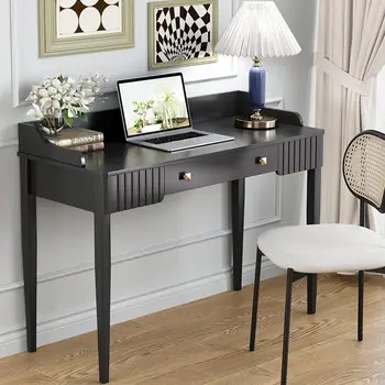 Черно суета бюро дървено бюро с чекмедже модерен бюро компютър бял грим маса със злато дръжка