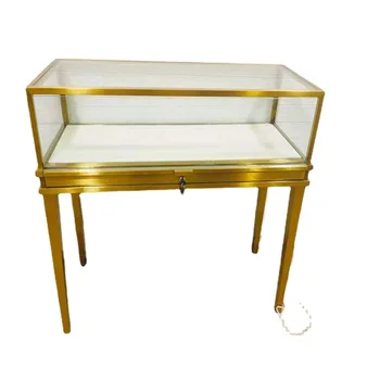  персонализиран продукт, луксозен златен метал стъклени аксесоари шкаф за съхранение двойна врата доведе светлина бижута магазин мебели витрина остроумие
