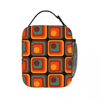 Ретро геометричен градиент квадрат и кръг изолирани обяд чанта пикник чанта термичен обяд кутия обяд мъкна за жена деца училище
