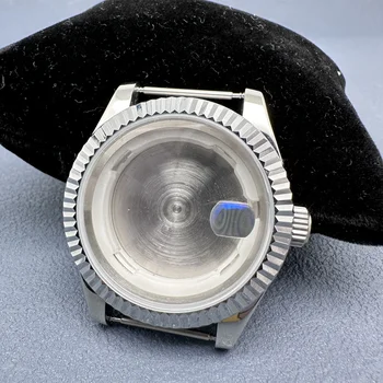 40mm часовник случай със сапфир кристал за 2813 8215 движение дата прозорец сребърен случай часовник аксесоари за мъже