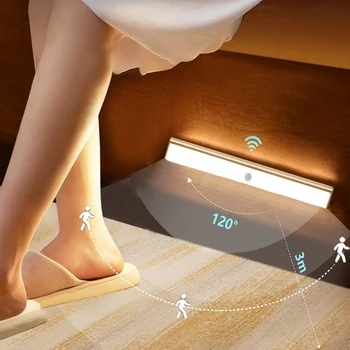 LED нощни светлини Безжичен сензор за движение USB акумулаторен кухненски шкаф килер гардероб коридор светлина магнитна нощна лампа 0