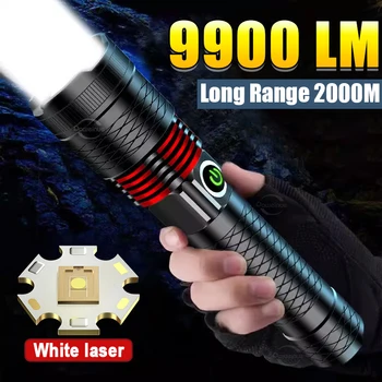  Super 9900LM Висока мощност бял лазерно фенерче Ултра мощен LED светкавица светлина прожектор дълъг обхват факел увеличение аварийна светлина