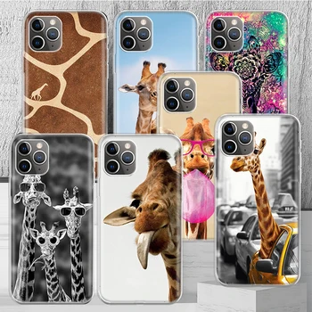 Сладък карикатура жираф животински телефон случай капак за iPhone 14 13 Pro 11 15 Ultra 12 XR X XS Макс 7 8 6S плюс SE мек модел Coque