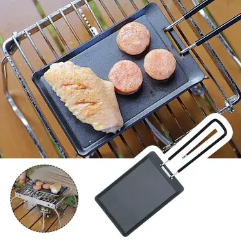 Portable барбекю пържене плоча сгъваема открит къмпинг съдове за готвене пикник барбекю незалепващо грил тава за печене прибори за готвене