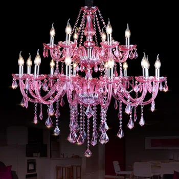 европейски LED кристален полилей светлини Салон за красота Цветна стъклена висулка светлина Розово червено кафене магазин за дрехи висяща лампа