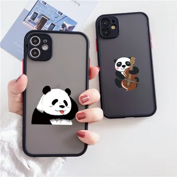 Creative Bear китара Panda животински телефон случай за iPhone 11 12 13 Pro Max за iPhone X XS XR 7 8 плюс ясно удароустойчив заден капак 5