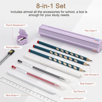Многофункционален уникален плъзгач за моливи Преносим молив комплект молив кутия с моливи гел писалки острилка гума владетел