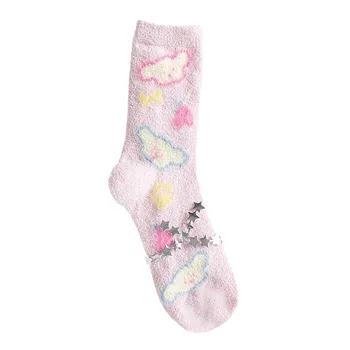 Кораловите кадифени дамски чорапи са сладки и сладки. Зимни удебелени средни тръбни чорапи подови чорапи просмукване чорапи кокошки чорапи