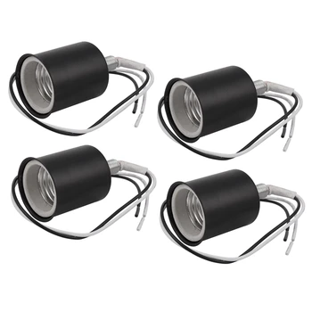 4X E27 керамични винт база кръг LED крушка лампа цокъл притежателя адаптер метална лампа притежателя с тел черен