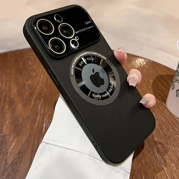 Matte PC твърд калъф за телефон за iPhone 14 13 12 Pro Max Plus обектив пълна защита магнитен Magsafe безжично зареждане капак Funda