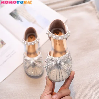 Момичета принцеса сандали нови 2023 пролет лято деца мъниста танц сандали мода кристал меки удобни детски обувки