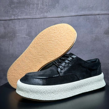 японски стил улична фотография дизайн ретро дебела подметка борда обувки за мъже естествена кожа ежедневни обувки ръчно изработени мъжки обувки