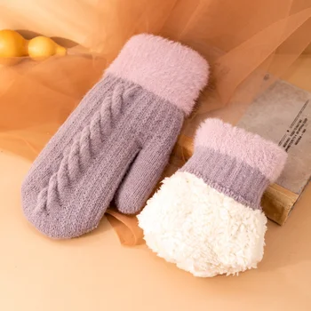 Жените плетат обрат ръкавици сгъстяване топло пълен пръст ръкавици зимата плюс кашмир ръкавици открит термично колоездене шофиране ръкавици