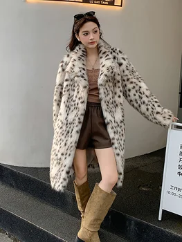 Faux Fox Fur Coat за жени Зимно яке Удебелено леопардово яке Имитация надолу яка Изкуствено кожено палто Ежедневни якета 2023 3