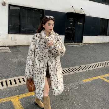 Faux Fox Fur Coat за жени Зимно яке Удебелено леопардово яке Имитация надолу яка Изкуствено кожено палто Ежедневни якета 2023 4