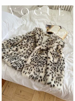 Faux Fox Fur Coat за жени Зимно яке Удебелено леопардово яке Имитация надолу яка Изкуствено кожено палто Ежедневни якета 2023 5