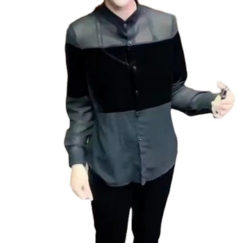 Китайска мода жени велур ризи жени реколта национални черни велур ризи жени черни върхове дълъг ръкав кадифе блуза 0