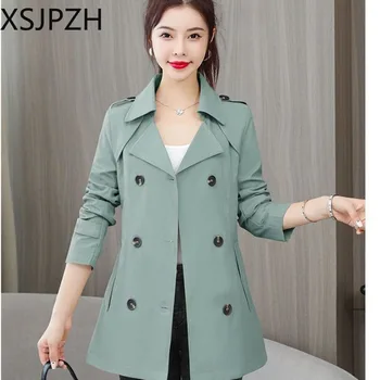 2023 Нови жени есенен тренчкот мода къси якета корейска версия връхни дрехи кльощава малък драперия палто