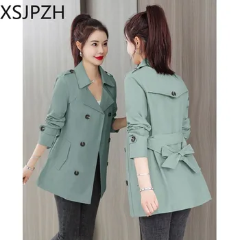 2023 Нови жени есенен тренчкот мода къси якета корейска версия връхни дрехи кльощава малък драперия палто 2