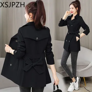 2023 Нови жени есенен тренчкот мода къси якета корейска версия връхни дрехи кльощава малък драперия палто 3