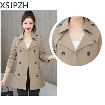 2023 Нови жени есенен тренчкот мода къси якета корейска версия връхни дрехи кльощава малък драперия палто 5