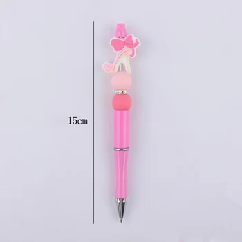 Pink силиконови топчета химикалка сладък карикатура сърцето рокли топчета мъниста писалка DIY студенти подарък учител многофункционална писалка 4