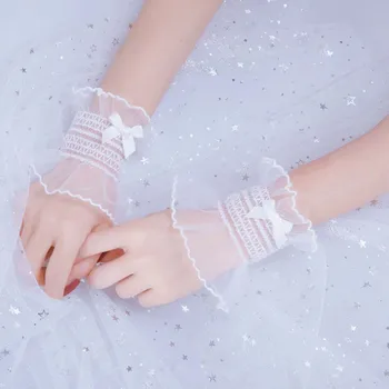 Прозрачна мода момиче прислужница за жени Тънка Лолита лък дантела ръка ръкави ръка китката маншети