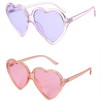 2X 90S реколта очила мода големи жени извънгабаритни сърце форма ретро слънчеви очила сладък любов очила (розово и лилаво)